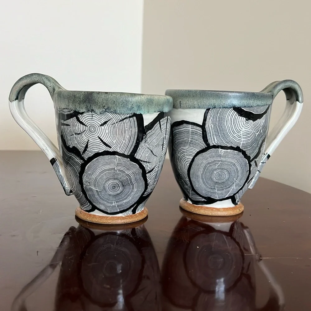 Pottery Nature Inspired Wood Grain 2 Coffee / Tea Mugs - Picture 4 of 14